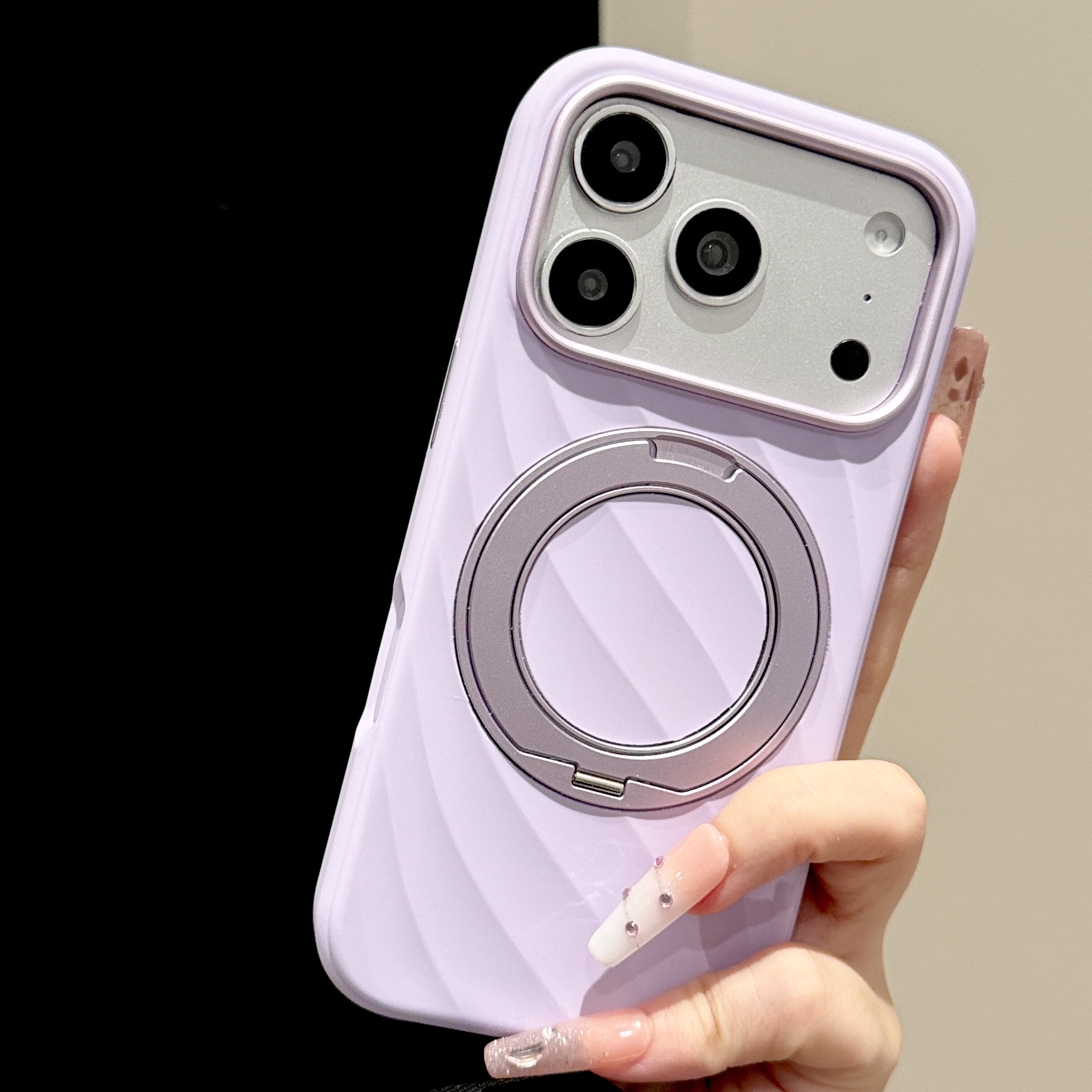 韩道适用苹果18Promax手机壳iphone17pro新款云舒紫色波纹液态硅胶360磁吸支架ai拍照按键全包简约防摔保护套