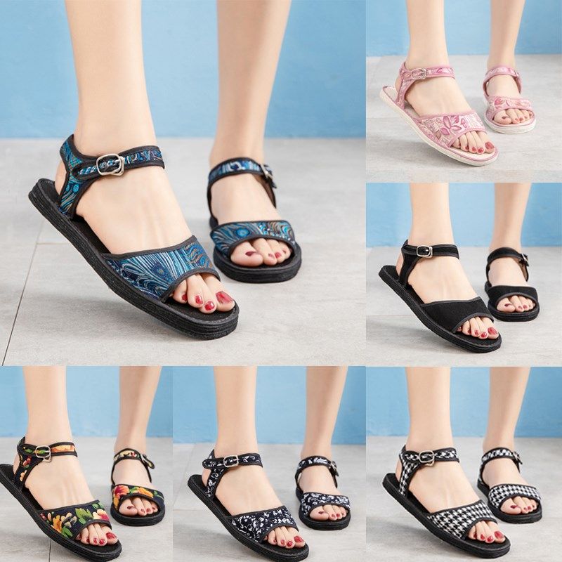 时尚布鞋a夏季千层底布凉鞋透气吸汗女民族风跳舞鞋妈妈平跟休闲,女鞋,休闲凉鞋,淘宝优惠券,粉丝福利购,淘宝优惠卷