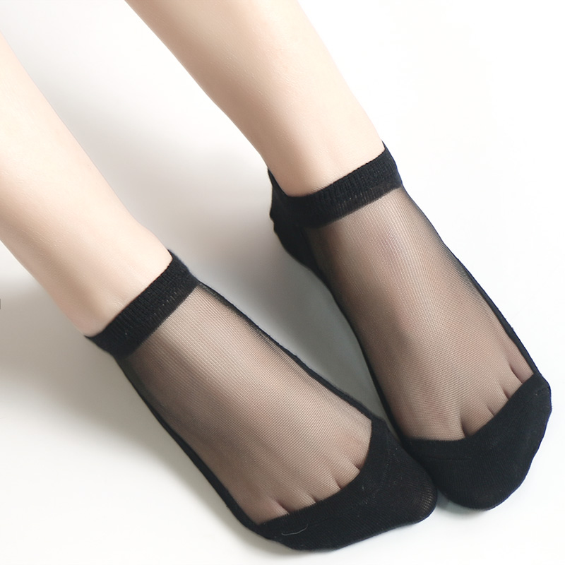 6双装日韩纯色水晶丝袜百搭复古船袜棉底玻璃丝袜隐形女短袜子