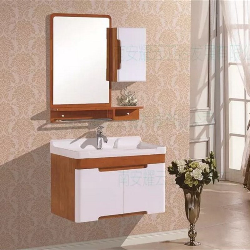 欧式橡木浴室柜 一体陶瓷盆 吊柜洗濑池 洗脸盆 实木柜 80CM