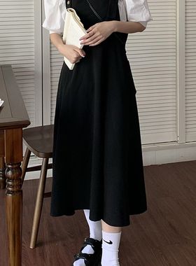 胖妹妹mm大码遮肉裙夏梨形身材连衣裙女夏季薄款显瘦西装料背带裙