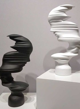 现代简约抽象黑白双向人脸雕塑装饰摆件客厅玄关酒店软装家居饰品