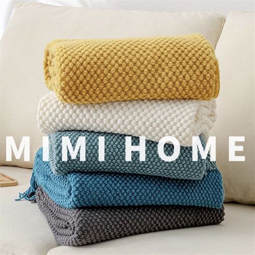 莫兰迪纯色针织毯民宿床尾装饰毯床搭加厚午睡毯披肩盖毯沙发毯子