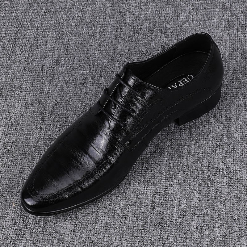 真皮男鞋2025新款高端手抓纹牛皮商务休闲 鞋男士英伦时尚尖