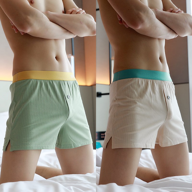 男士纯棉宽松阿罗裤青年中腰棉质透气大码平角裤男生纯色运动内裤