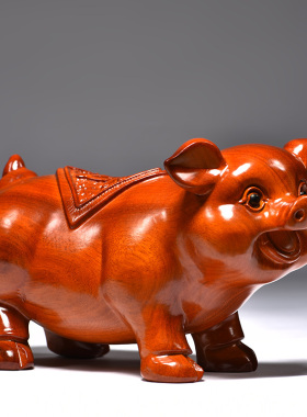 花梨木雕对猪摆件实木雕r刻十二生肖猪动物客厅家居装饰送礼工艺