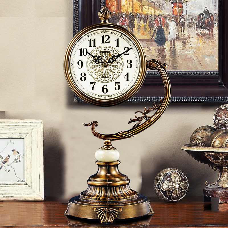 座钟家用台式欧式客厅时钟摆件桌面摆钟创意复P古博古架电视柜静,家居饰品,座钟,淘宝优惠券,粉丝福利购,淘宝优惠卷