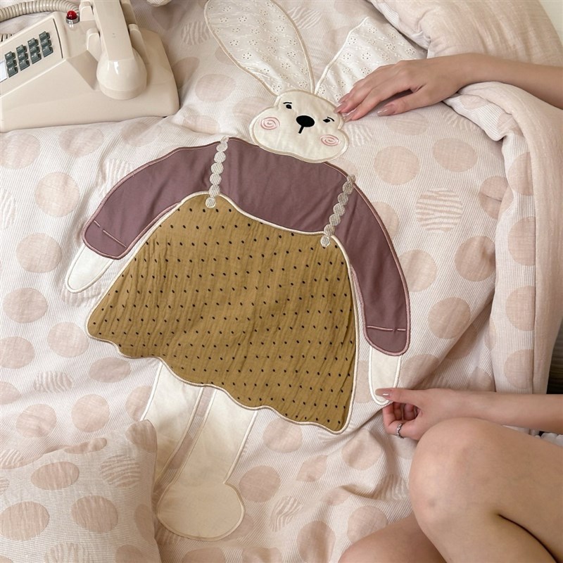 亲子款A类全棉三层纱波点贴布绣春秋被子儿童学生宿舍单双人冬被