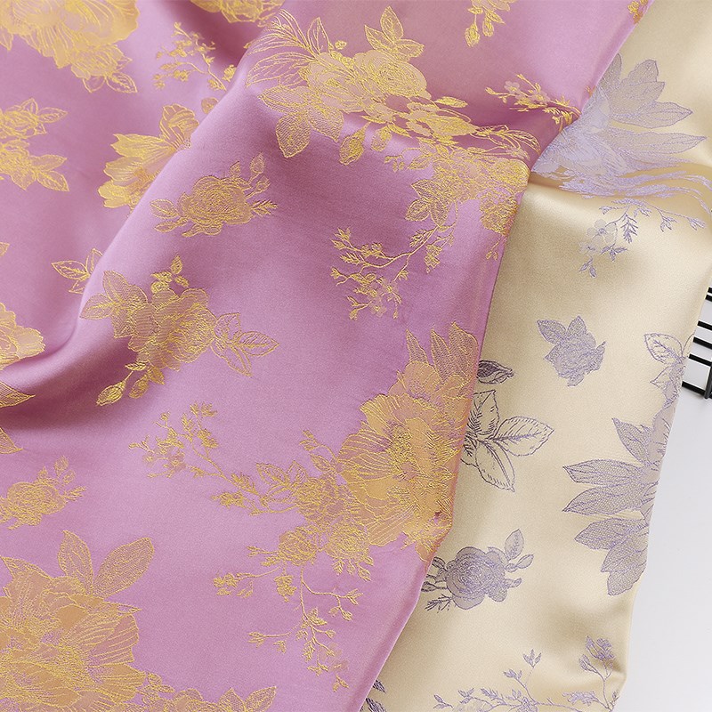 人丝醋酸双色提花面料 汉服连衣裙旗袍布料 古风花朵提花布现货