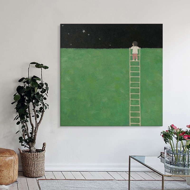 卡通人物纯手f绘油画抽象客厅装饰画玄关儿童房绿色挂画方形丙烯图片