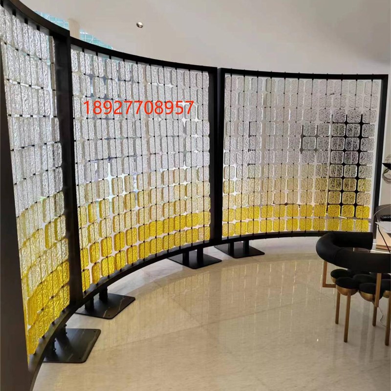 不锈钢渐层色弧形压克力玻璃屏风彩色水晶异型隔断格栅挂画定制