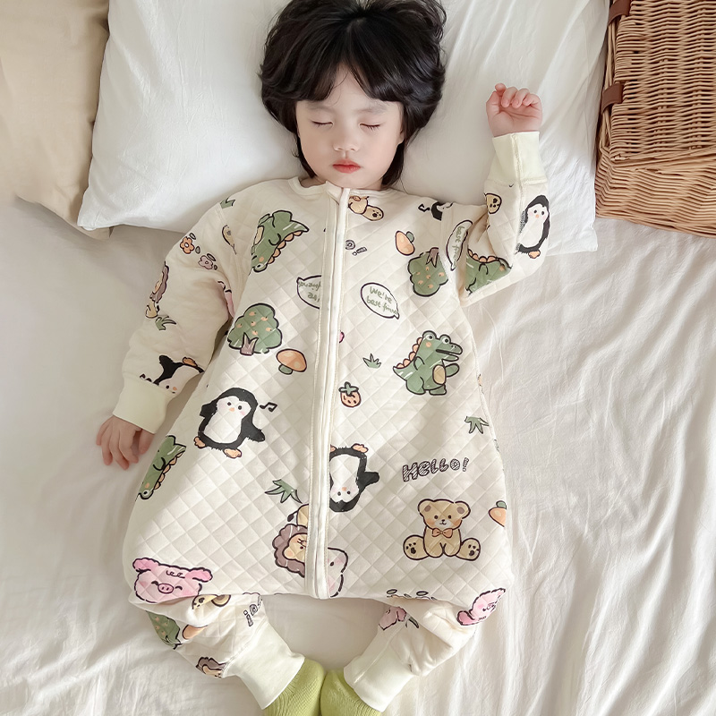 睡袋婴儿秋冬款宝宝夹棉春秋款连身睡衣冬季儿童防踢被子神器分腿