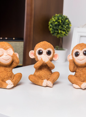 可爱三不猴子小摆件创意桌面书桌装F饰品卧室房间布置摆设乔迁送