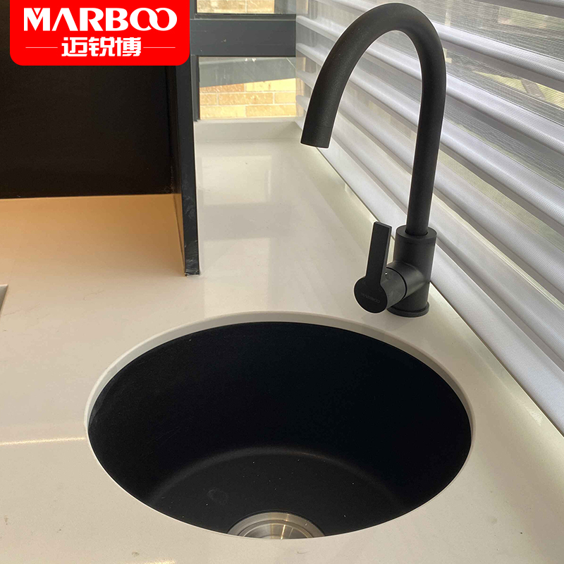 德国迈锐博厨房石英石水槽小号吧台洗菜盆单槽岛台酒吧圆形洗碗池