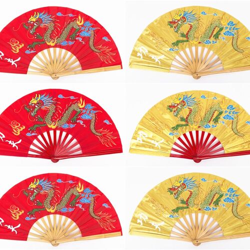 功夫龙太极扇表演扇竹骨响扇牡丹扇龙凤扇R中国风舞蹈扇定制