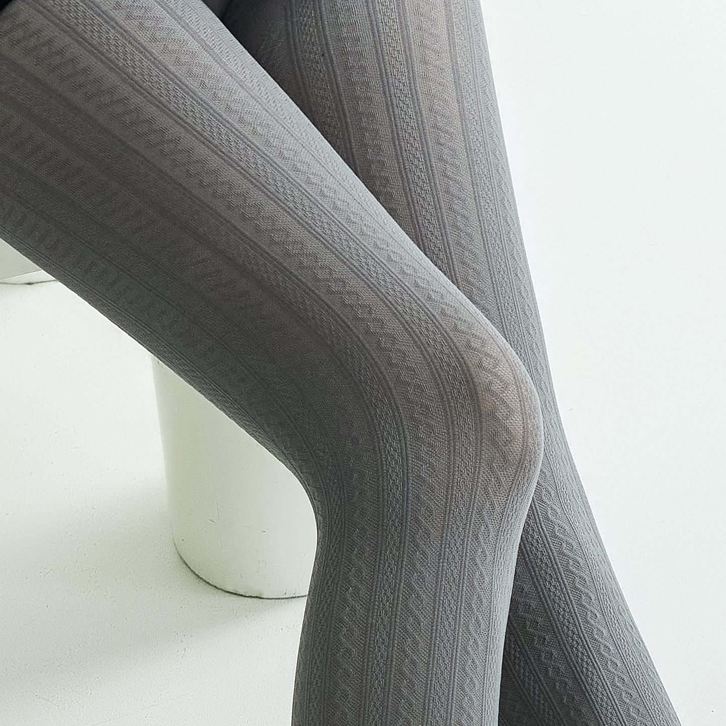 复古灰色麻花打底裤无压春秋薄款烟灰色条纹连裤袜女简约百搭奶白