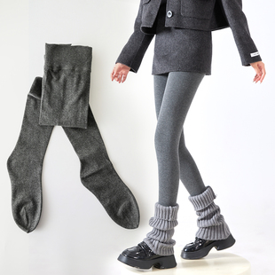 带脚跟连裤袜女春秋打底裤加绒加厚秋冬保暖不勒脚灰色打底袜显瘦