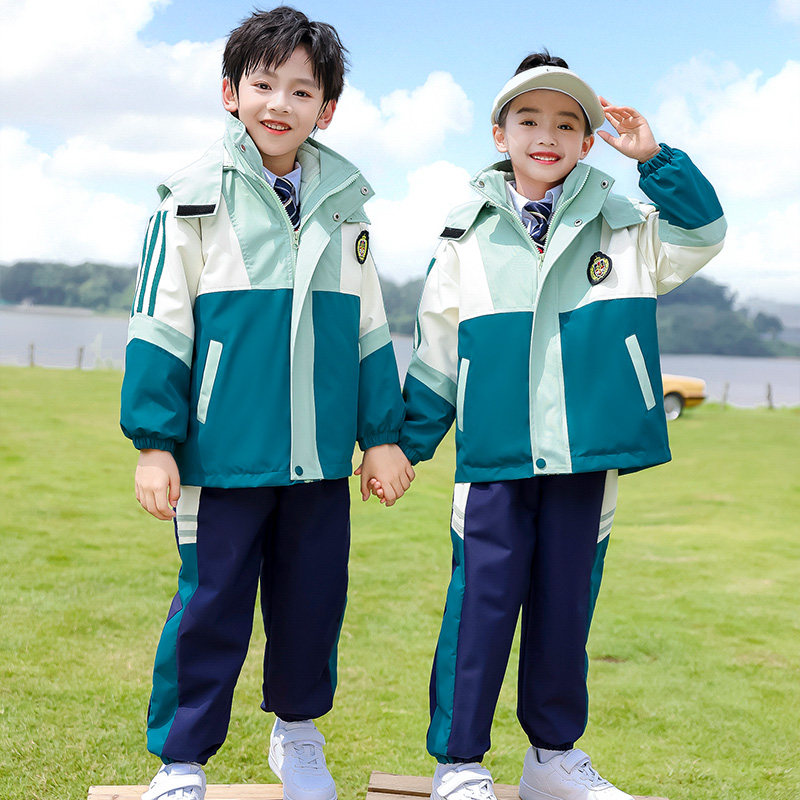 小学生校服套装春秋冲锋衣三件套图片