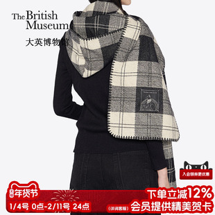 物兮物 大英博物馆安德森猫格纹连帽围巾冬季送闺蜜生日礼物女生