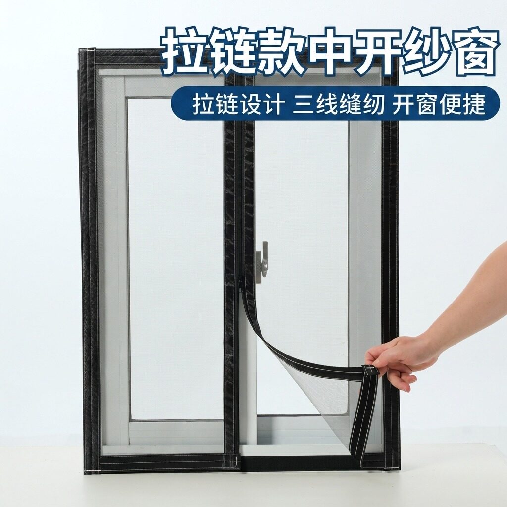 加宽魔术贴拉链防蚊纱窗