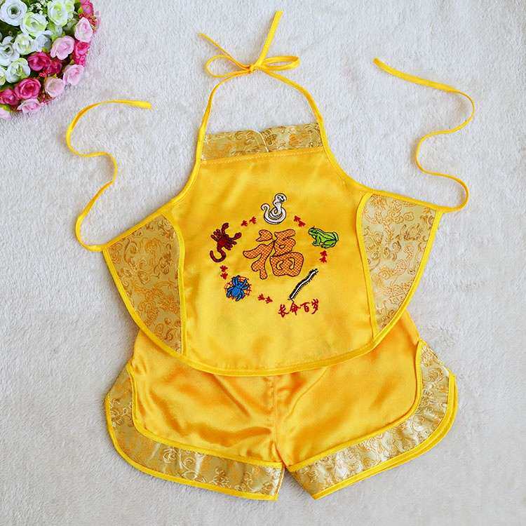 婴儿五毒肚兜夏季薄款五毒婴儿服中国红喜庆古风平安子可爱新春裙