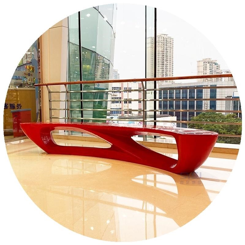 玻璃钢休闲座椅商场月亮造型椅子多人休息区长椅户外公园弧形坐凳