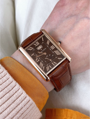 8新]卡地亚坦克系列18k玫瑰金手动机械男表w1560002