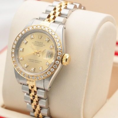 5新]劳力士女装日志型系列18k黄金后镶钻全自动机械女表69173