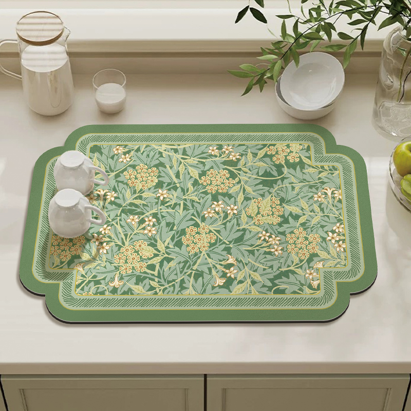 绿植 厨房台面沥水垫防烫置物咖啡垫水槽碗刷吸水速干 干垫绿色餐