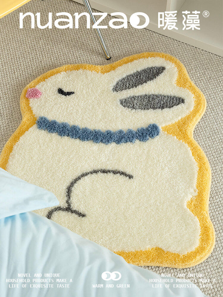 暖藻原创 快乐星球 兔子可爱卧室地毯儿童房间床边毯奶油客厅地垫,居家布艺,家用脚垫,淘宝优惠券,粉丝福利购,淘宝优惠卷