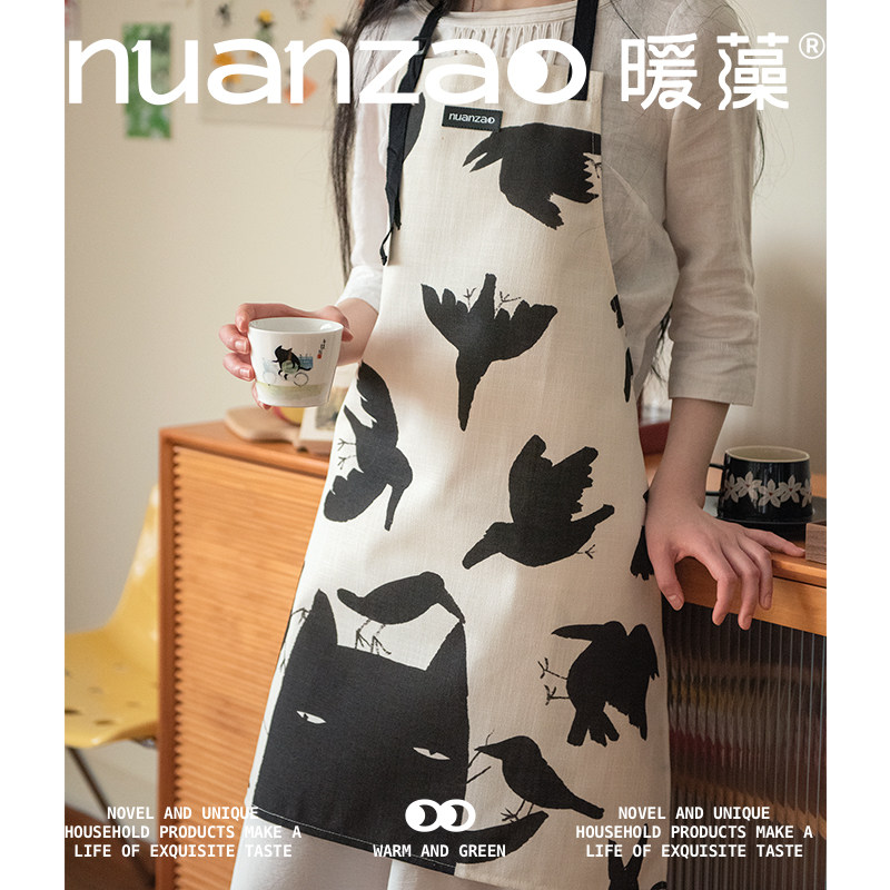 暖藻&张乐陆么么黑 棉麻家用厨房挂脖围裙无袖做饭罩衣防水防油污,家庭/个人清洁工具,围裙,淘宝优惠券,粉丝福利购,淘宝优惠卷