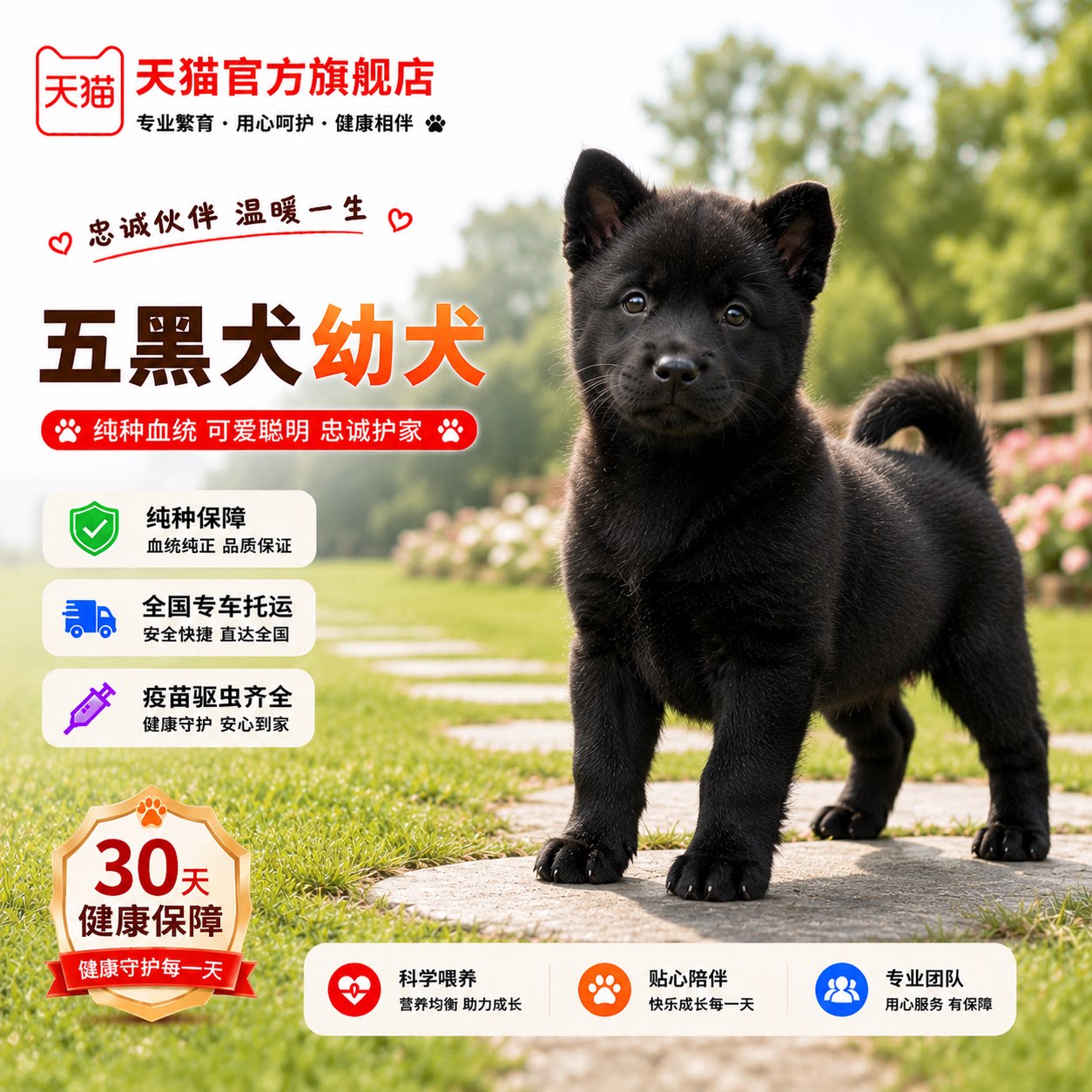 纯种五黑犬幼犬虎头聪明广西土猎