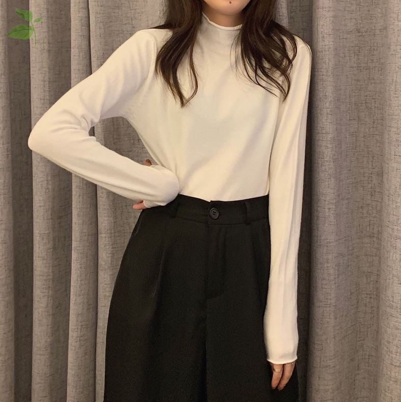 秋冬装包芯纱外穿黑白绿色衣服圆领秋冬季针织衫秋季新款女配裙子