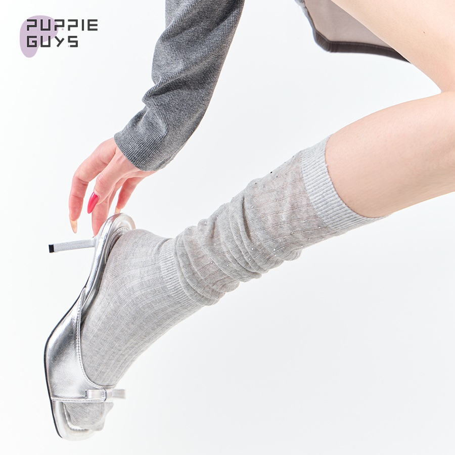 薄款miu系细钻竖条纹长筒袜夏季