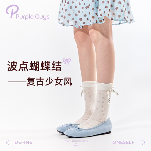 波点蝴蝶结袜子女款夏季薄款网眼