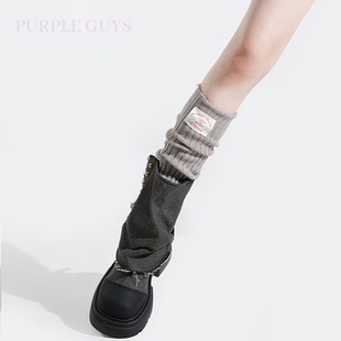 过膝针织辣妹jk堆堆小腿套 purpleguys灰色标签袜套女ins潮春夏季