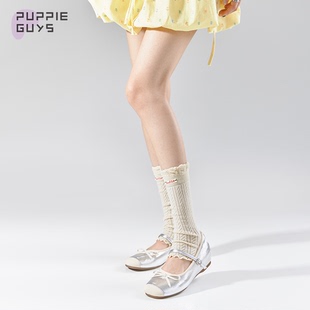 purpleguys泡泡口袜套女夏季 网眼透气叠穿针织竖纹堆堆小腿套 薄款