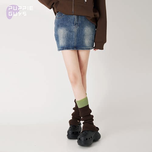 纽扣拼色开叉堆堆小腿套