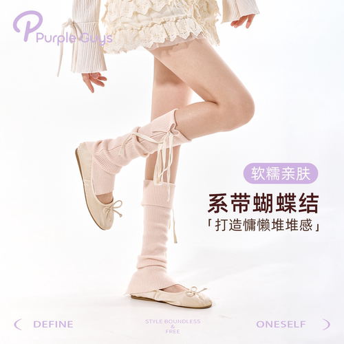 蝴蝶结针织袜套女薄款日系