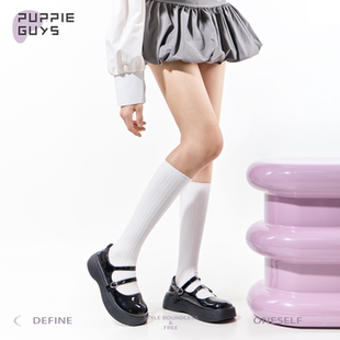 purpleguys白色堆堆袜子女春夏季 jk透气显瘦长筒袜 纯棉配小皮鞋