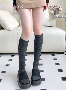 purpleguys竖条纹灰色长筒袜子女薄款ins潮芭蕾风过膝小腿堆堆袜