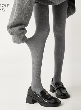 purpleguys连裤袜女秋冬款菱格外穿保暖加厚显瘦不掉挡灰色打底袜