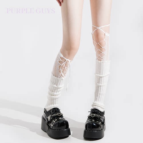 蕾丝绑带过膝堆堆小腿袜套