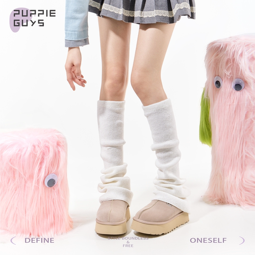 purpleguys阔腿白色堆堆袜套女秋冬竖条纹显瘦加厚保暖长筒小腿套