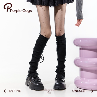 purpleguys绑带显瘦腿套女冬加厚修饰腿型学院风黑色纽扣堆堆袜套