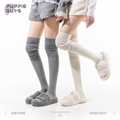 purpleguys灰色堆堆过膝袜子韩系纯欲少女白色竖纹显瘦拼接长筒袜