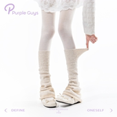 purpleguys纯色袜套女冬兔毛保暖配裤 袜芭蕾少女风微喇堆堆小腿套
