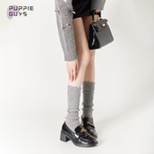 purpleguys镂空羊毛堆堆袜子女秋冬季 重工针织灰色保暖叠穿小腿袜