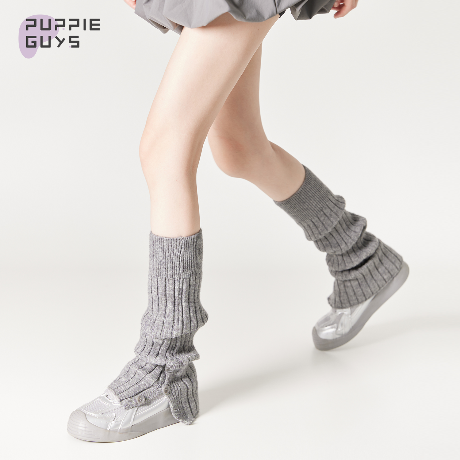 针织保暖竖条开叉纽扣堆堆小腿套