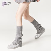 purpleguys针织袜套女秋冬季 y2k针织保暖竖条开叉纽扣堆堆小腿套